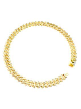 Gold Iced-Out Tilted Cuban Gem Link Chain Necklace (24-inches)